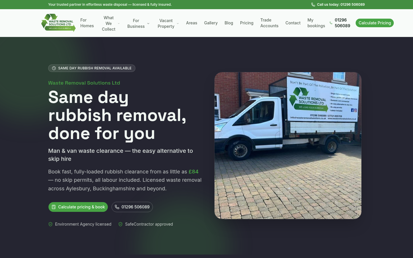 Preview of the Waste Removal Solutions website