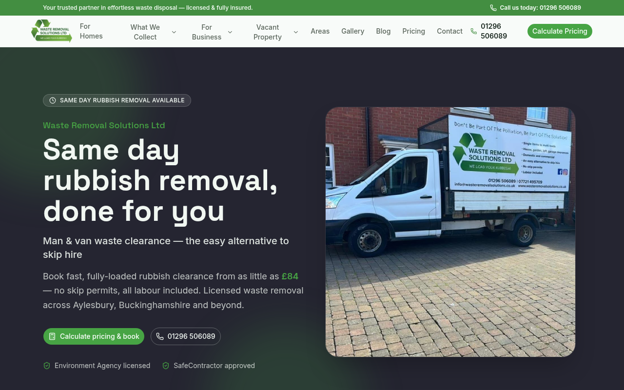 Preview of the Waste Removal Solutions website